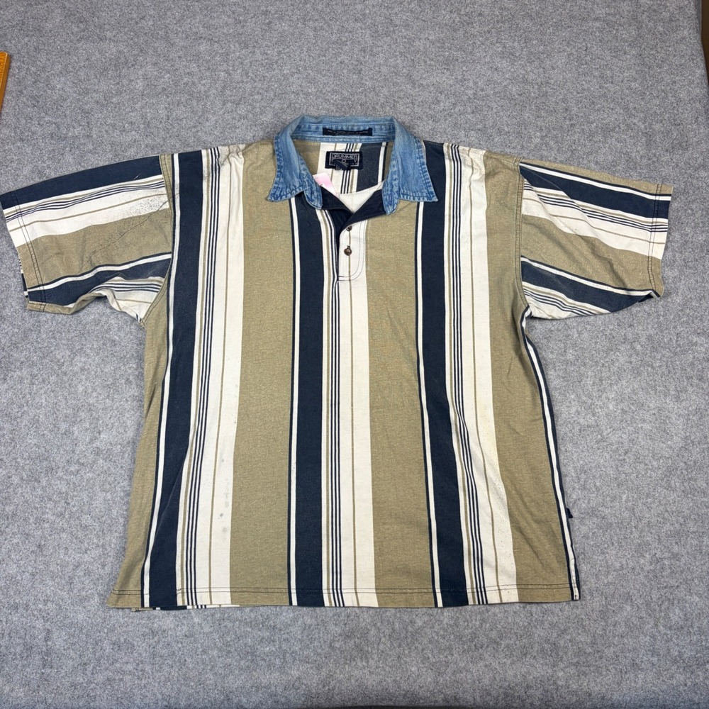 Vintage Drummer Boy Collection Striped Polo Shirt Large Denim Collar 90s Mens